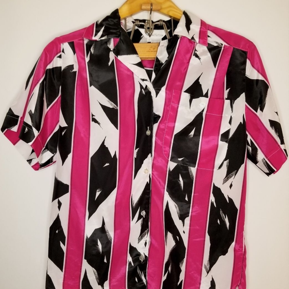 Vintage Abstract Striped Blouse by Susan Hutton Size Small